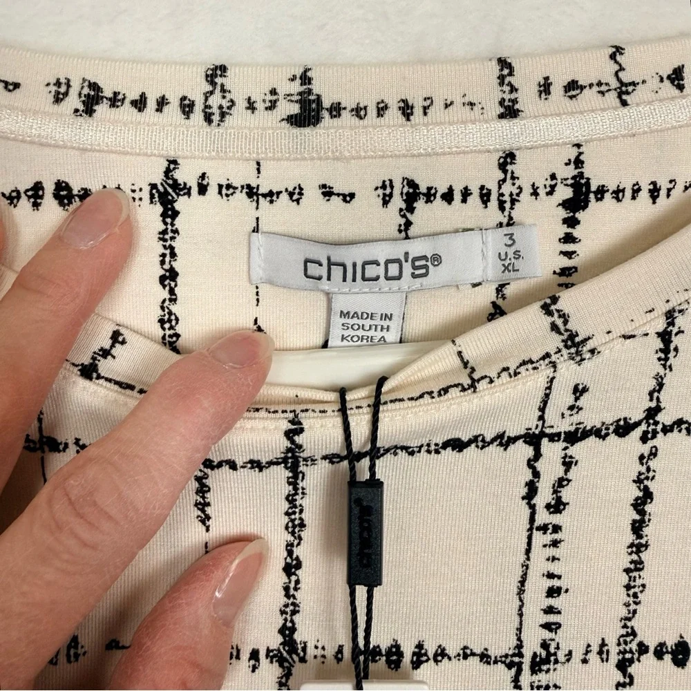 NWT Chico’s Touch of Cool Plaid Long Sleeve Layering Tee Cream XL